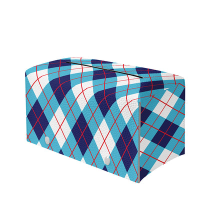 White Blue And Red Argyle Pattern Print Leather Tissue Box Cover
