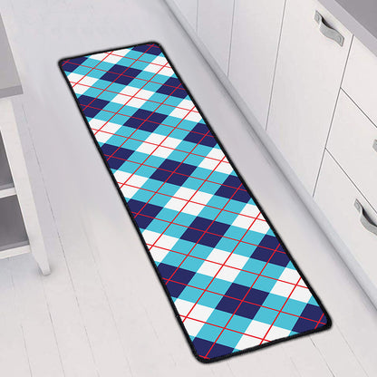 White Blue And Red Argyle Pattern Print Long Kitchen Mat