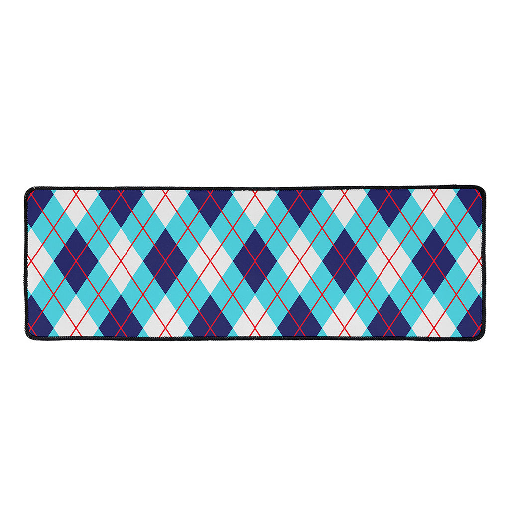 White Blue And Red Argyle Pattern Print Long Kitchen Mat