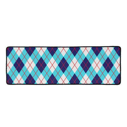 White Blue And Red Argyle Pattern Print Long Kitchen Mat