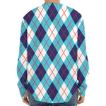 White Blue And Red Argyle Pattern Print Long Sleeve Baseball Jersey