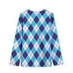 White Blue And Red Argyle Pattern Print Long Sleeve Short Coat