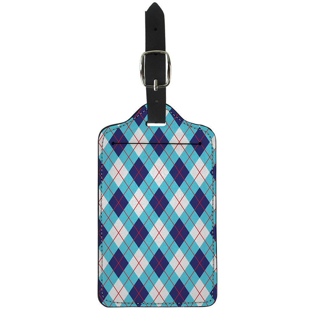 White Blue And Red Argyle Pattern Print Luggage Tag