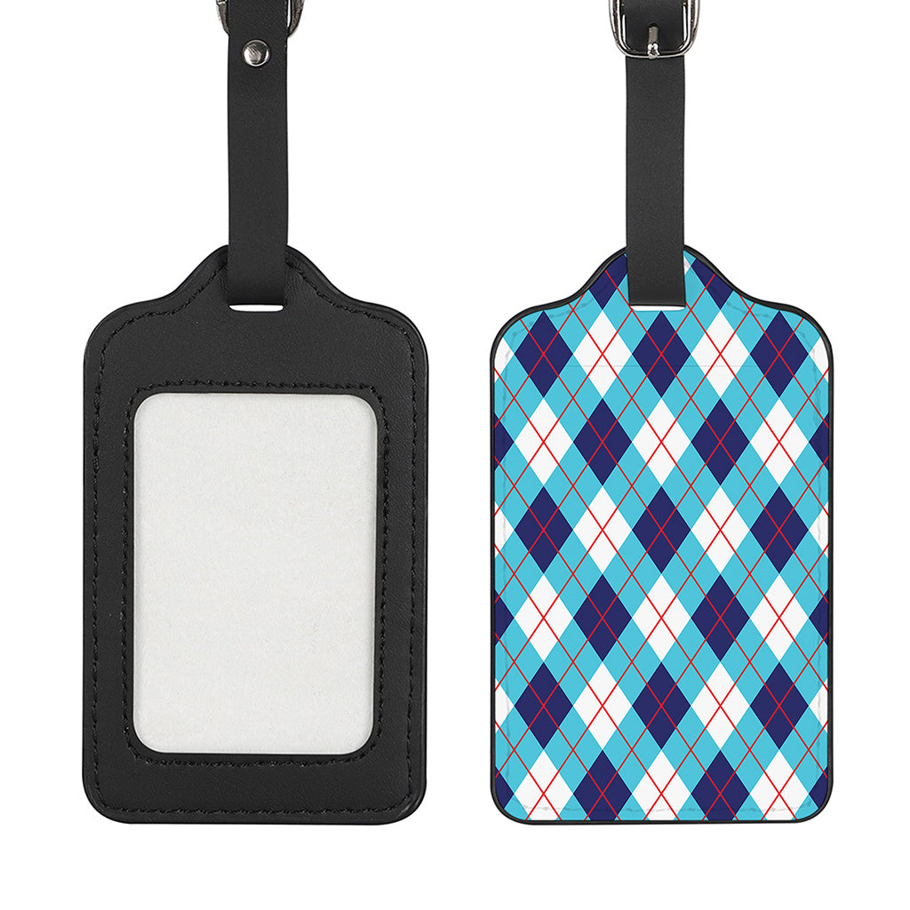 White Blue And Red Argyle Pattern Print Luggage Tag