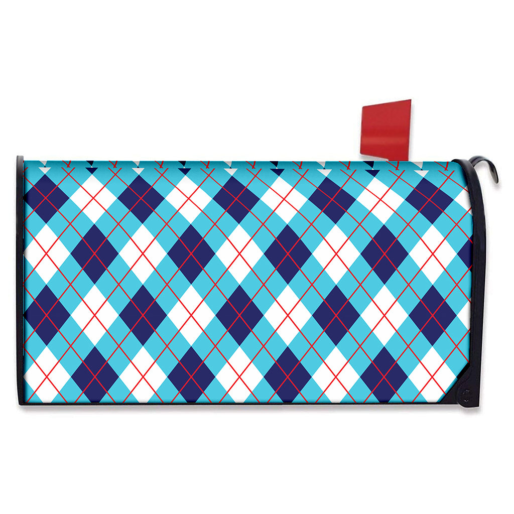White Blue And Red Argyle Pattern Print Mailbox Cover