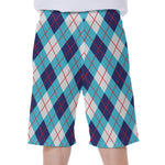 White Blue And Red Argyle Pattern Print Men's Beach Shorts