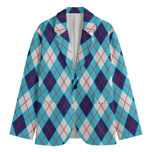 White Blue And Red Argyle Pattern Print Men's Blazer