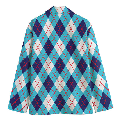 White Blue And Red Argyle Pattern Print Men's Blazer