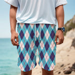 White Blue And Red Argyle Pattern Print Men's Cargo Shorts
