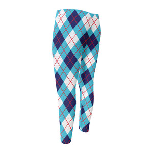 White Blue And Red Argyle Pattern Print Men's Compression Pants