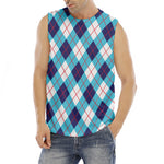 White Blue And Red Argyle Pattern Print Men's Fitness Tank Top