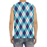 White Blue And Red Argyle Pattern Print Men's Fitness Tank Top