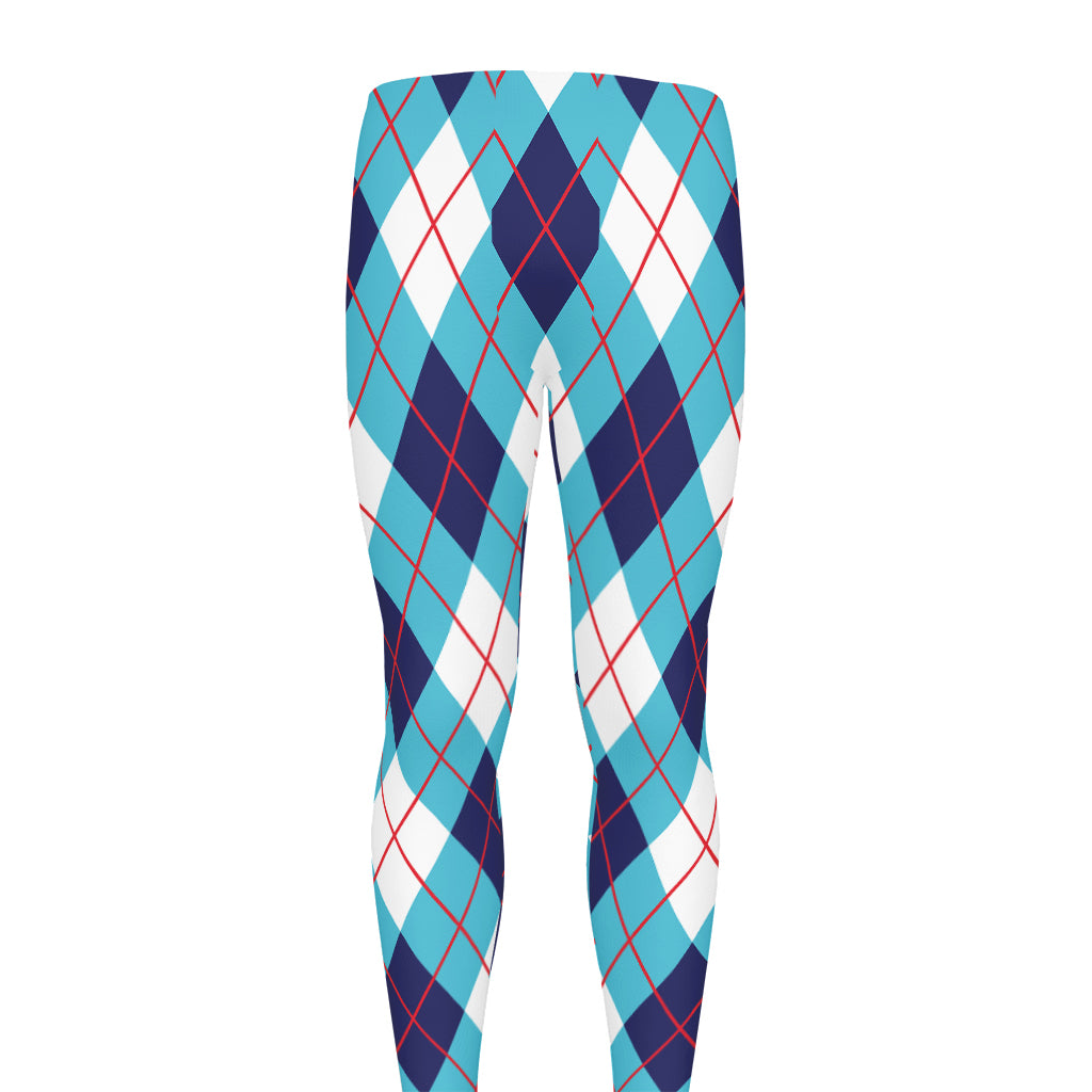 White Blue And Red Argyle Pattern Print Men's leggings