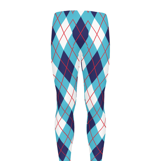 White Blue And Red Argyle Pattern Print Men's leggings