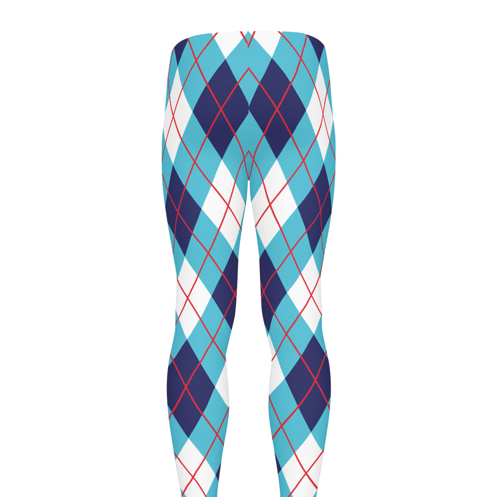 White Blue And Red Argyle Pattern Print Men's leggings