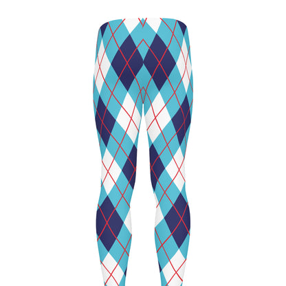 White Blue And Red Argyle Pattern Print Men's leggings