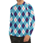 White Blue And Red Argyle Pattern Print Men's Long Sleeve Rash Guard