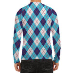 White Blue And Red Argyle Pattern Print Men's Long Sleeve Rash Guard