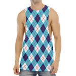 White Blue And Red Argyle Pattern Print Men's Muscle Tank Top