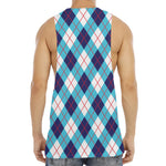 White Blue And Red Argyle Pattern Print Men's Muscle Tank Top