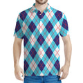 White Blue And Red Argyle Pattern Print Men's Polo Shirt