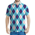 White Blue And Red Argyle Pattern Print Men's Polo Shirt