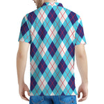 White Blue And Red Argyle Pattern Print Men's Polo Shirt