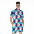 White Blue And Red Argyle Pattern Print Men's Romper