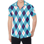 White Blue And Red Argyle Pattern Print Men's Shirt