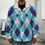 White Blue And Red Argyle Pattern Print Men's Shirt Jacket