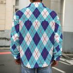 White Blue And Red Argyle Pattern Print Men's Shirt Jacket