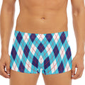 White Blue And Red Argyle Pattern Print Men's Short Boxer Briefs