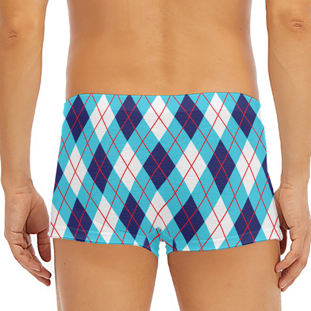 White Blue And Red Argyle Pattern Print Men's Short Boxer Briefs