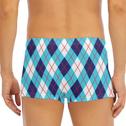 White Blue And Red Argyle Pattern Print Men's Short Boxer Briefs