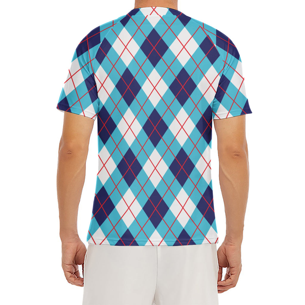 White Blue And Red Argyle Pattern Print Men's Short Sleeve Rash Guard