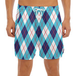 White Blue And Red Argyle Pattern Print Men's Split Running Shorts