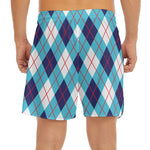 White Blue And Red Argyle Pattern Print Men's Split Running Shorts
