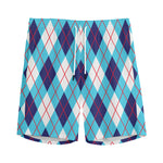 White Blue And Red Argyle Pattern Print Men's Sports Shorts