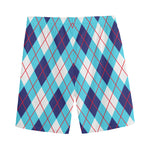 White Blue And Red Argyle Pattern Print Men's Sports Shorts