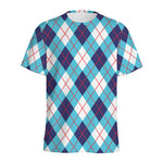 White Blue And Red Argyle Pattern Print Men's Sports T-Shirt