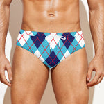 White Blue And Red Argyle Pattern Print Men's Swim Briefs