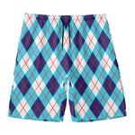 White Blue And Red Argyle Pattern Print Men's Swim Trunks