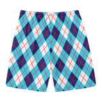 White Blue And Red Argyle Pattern Print Men's Swim Trunks