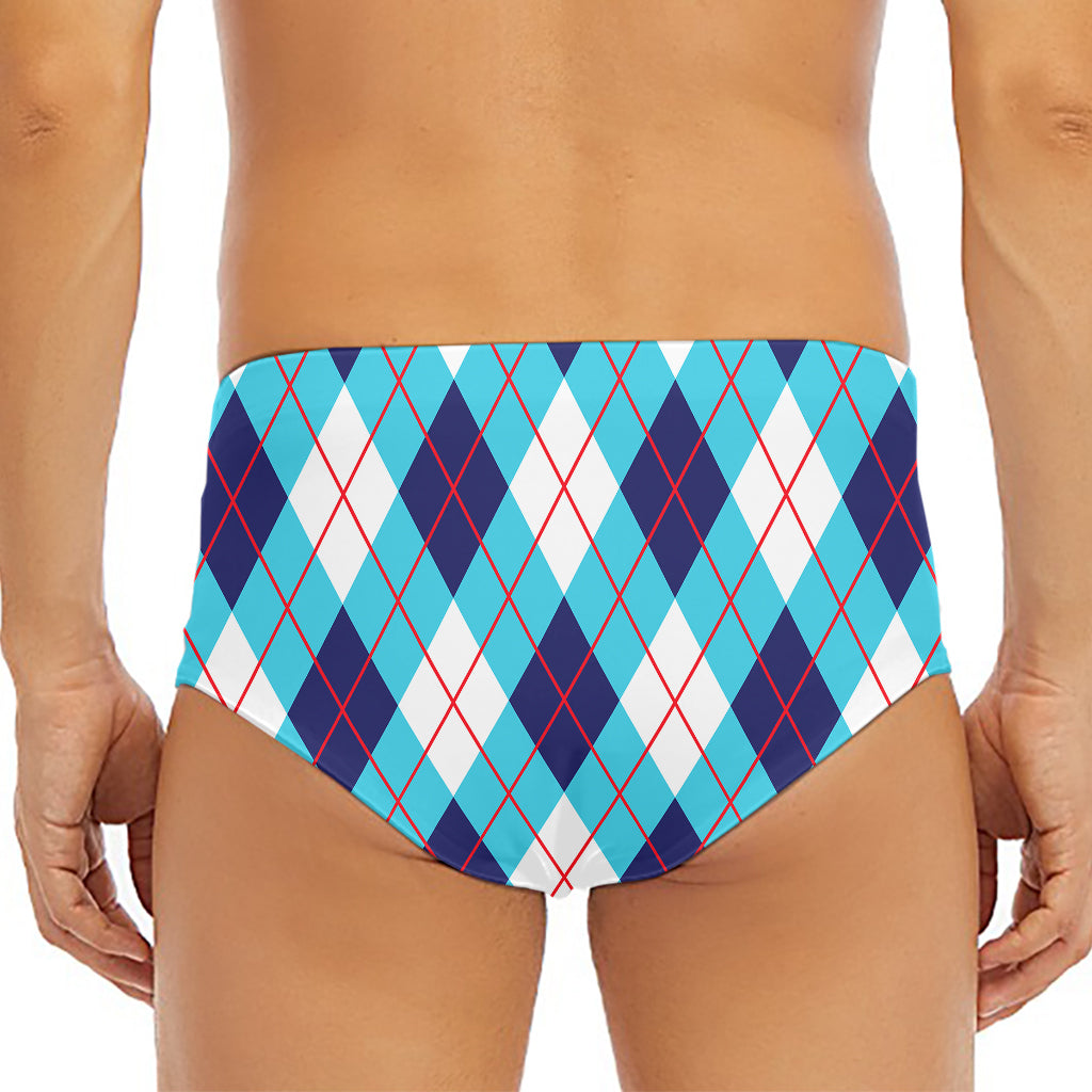 White Blue And Red Argyle Pattern Print Men's Triangle Swim Briefs
