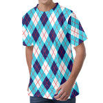 White Blue And Red Argyle Pattern Print Men's Velvet T-Shirt