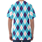White Blue And Red Argyle Pattern Print Men's Velvet T-Shirt