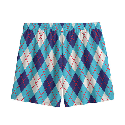 White Blue And Red Argyle Pattern Print Mesh Shorts