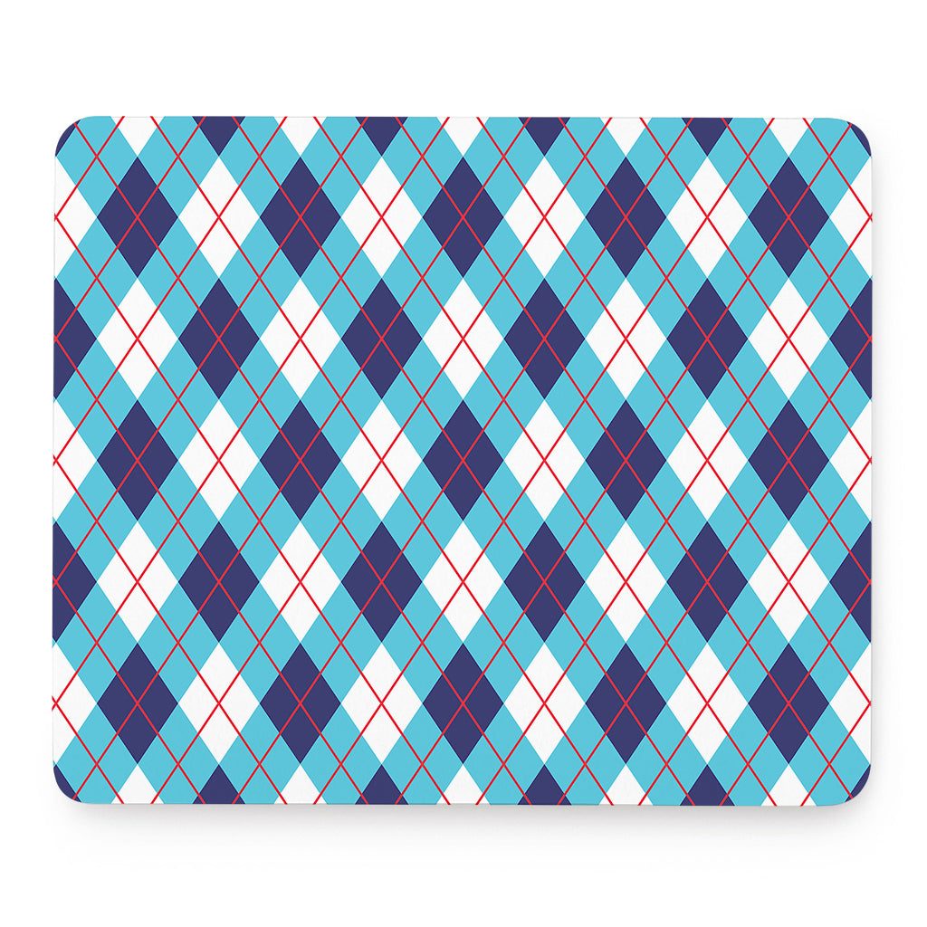 White Blue And Red Argyle Pattern Print Mouse Pad