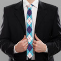 White Blue And Red Argyle Pattern Print Necktie