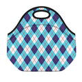 White Blue And Red Argyle Pattern Print Neoprene Lunch Bag